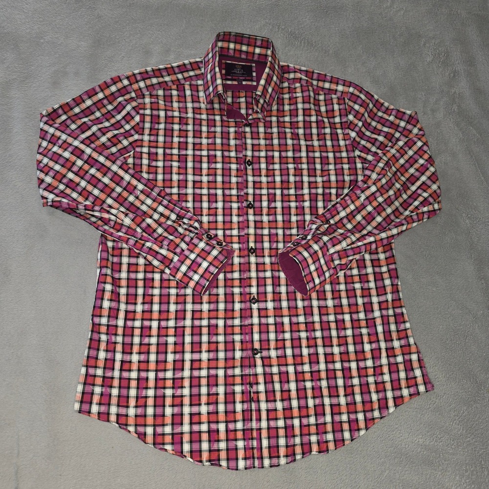 Hawes &‎ Curtis London Brandon Mens Plaid Button Down Shirt Pink Purple Large